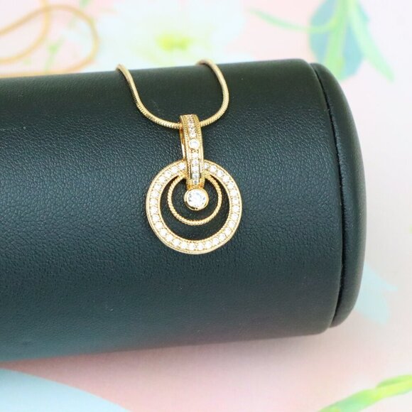 "Elegant Rose Gold Circular Pendant with Sparkling Crystal Accents, XPPT1221 - Picture 7 of 13